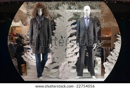 shop window with clothed mannequins