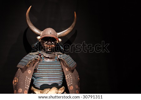 historic samurai armor on black