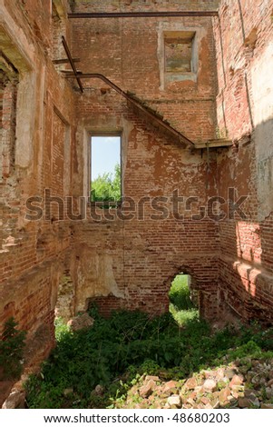 inside of ruined brick mansion, Serpuhov, Russia