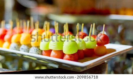 Different sort of fruit canape for a self service buffet Wedding Ceremony