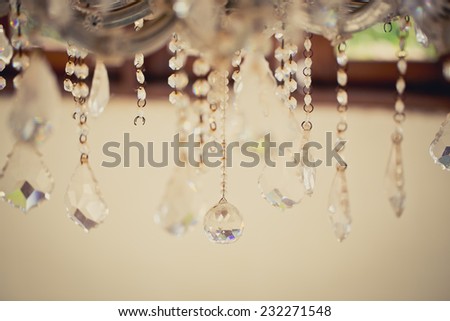 Crystal Chandelier Close up on the crystal of a contemporary crystal decoration.