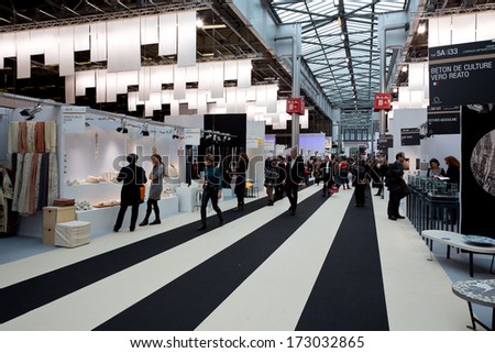 PARIS FRANCE JANUARY 24 2014 People visit home design stands at Maison&Objet the French leading professional trade show for home fashion in Paris France PARIS FRANCE JANUARY 24 2014 People visit home design stands at Maison&Objet the French leading professional trade show for home fashion in Paris France