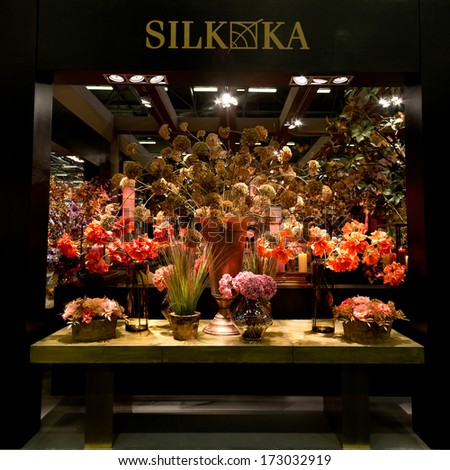 PARIS, FRANCE - JANUARY 24, 2014: Dry flowers on display on a stand at Maison&Objet, the French leading professional trade show for home fashion in Paris, France.