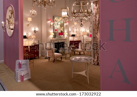 PARIS, FRANCE - JANUARY 24, 2014: Pink decor on a stand at Maison&Objet, the French leading professional trade show for home fashion in Paris, France.