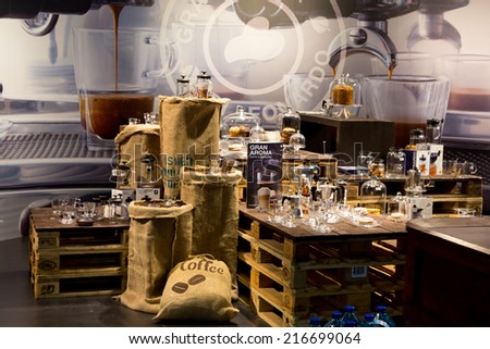 PARIS, FRANCE - SEPT. 5, 2014: Coffee beans are on display at Maison et Objet, the French leading professional trade show for home fashion and design.