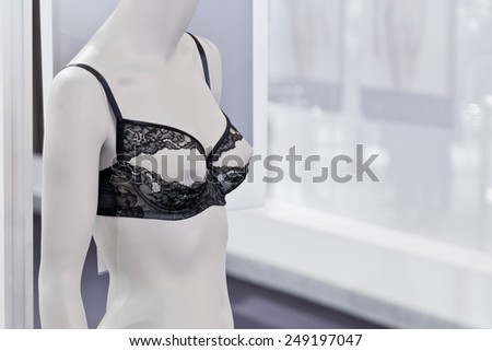 PARIS, FRANCE - JAN. 25, 2015: A special bra is on display at the International Lingerie Show in Paris where over 20,000 buyers meet 500 exhibitors from 37 different countries.