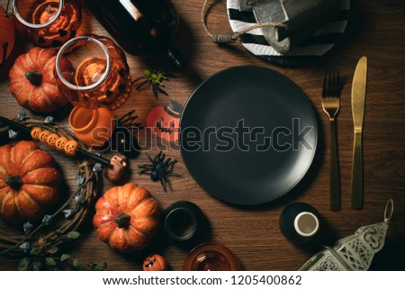 festival halloween holiday dinner prop decoration with wood table background