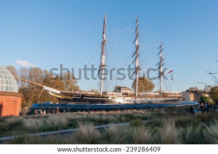 LONDON, UNITED KINGDOM - NOVEMBER 10, 2014: People visits the Cutty Sark tea clipper, one of the fastest sailing ships from the 19th century