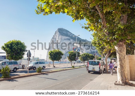 GIBRALTAR - AUGUST 27, 2014: View of the Gibraltar Rock from the street. Gibraltar is a British Overseas Territory located on the southern end of the Iberian Peninsula.