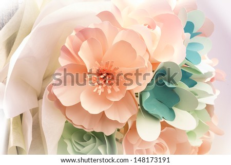 Nosegay bouquet, Beautiful Flowers. Colorful Paper Flowers on white background.
