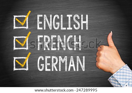 International Languages - English French German - Businesswoman with thumb up