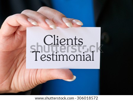 Clients Testimonial - female hand with business card