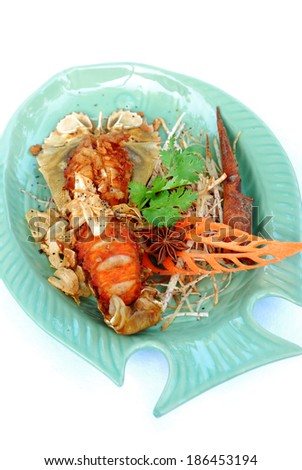 fried mantis shrimp on white background