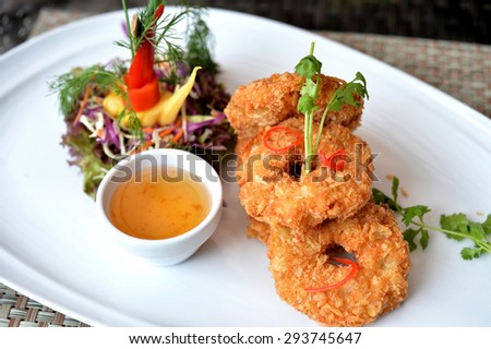 Fry shrimp ball with sweet sauce, Thai food