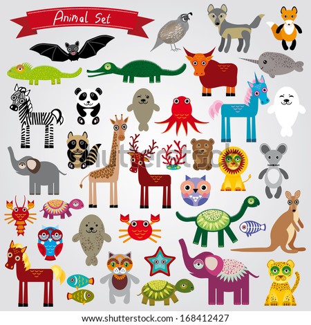 Set of funny cartoon animals character on a white background zoo vector Set of funny cartoon animals character on a white background zoo vector