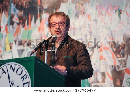 LODI, ITALY - MARCH 02: Roberto Maroni in Lodi March 02, 2013. The Italian right political party Lega Nord, meets with its voters to discuss internal problems and elect new president