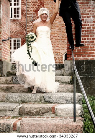 Wedding couple portrait. groom and bride marriage celebration. husband in suit and wife in wedding dress