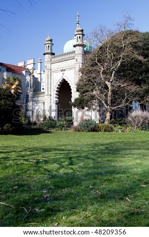 entrance to Royal pavilion in brighton in England. prince regent and king george famous indian palace created by John Nash