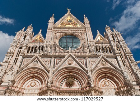 Facade of Siena Cathedral (Duomo di Siena), Italy.Historoc centre of Siena is at Unesco World Heritage List.