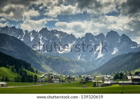 Landscape with village in the mountains,Salzkammergut,Austria