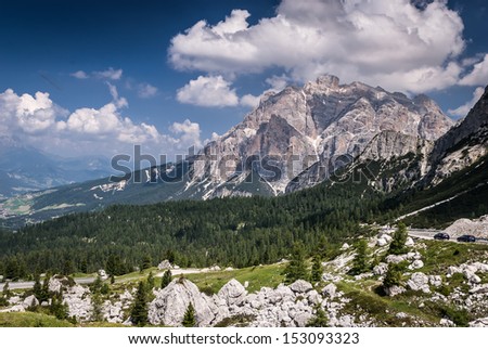 Italy Dolomites moutnain at summer - Passo Valparola.Dolomites are on UNESCO World Heritage List.