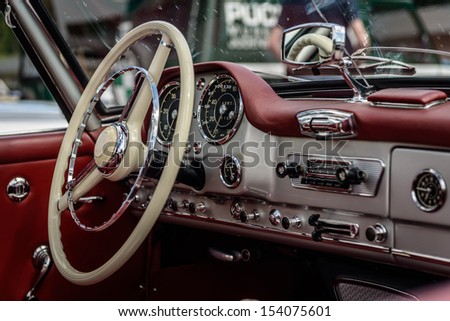 Driver\'s cockpit of a classic car