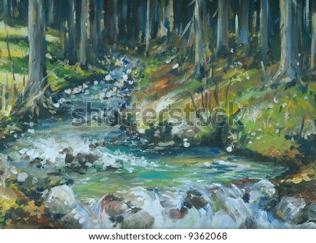 Creek in forest oil painted. Picture I have painted by myself.
