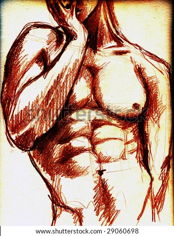 Muscular man chest.Picture I have created myself with coloured pencil