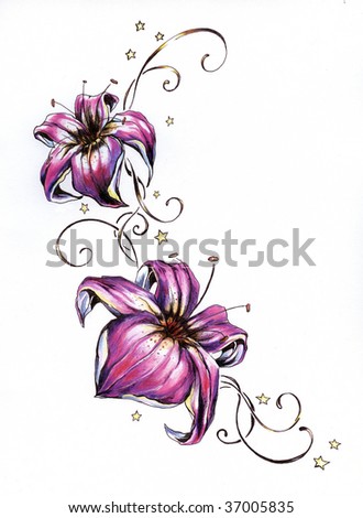 Flower Tattoo Colored Pencil