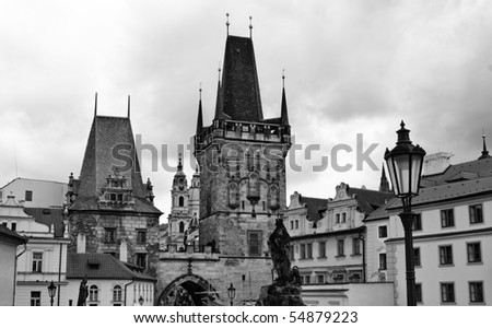 Monochrome photo of  architecture of Prague.