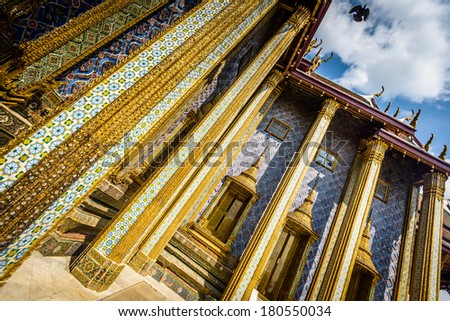 Travel background-architecture details of Emerald Buddha Temple in Grand Palace,Bangkok,Thailand
