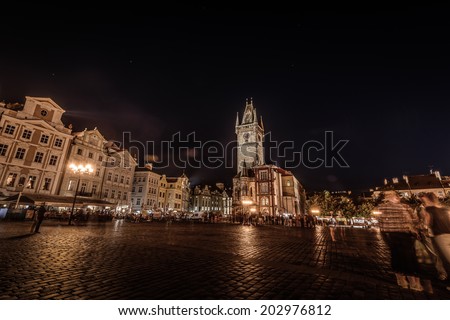 PRAGUE - MAY 22, 2014: People at night in the Old Town Square on May 22, 2014 in Prague, Czech Republic.