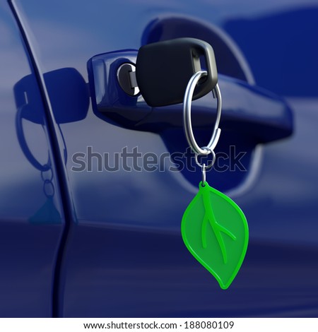 Car key with green leaf key-chain