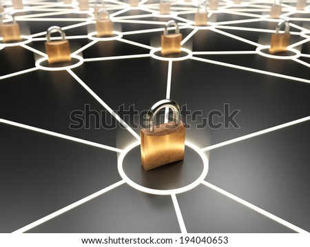 Abstract secure network concept on dark background