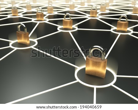 Abstract secure network concept on dark background