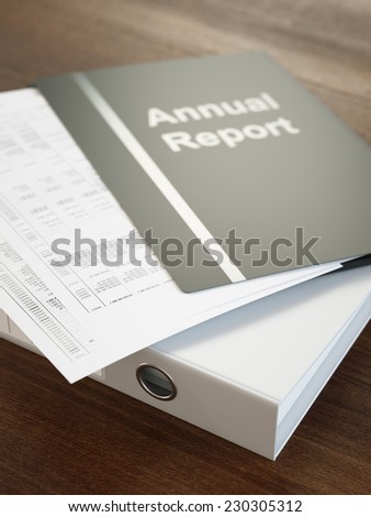 Annual report folders with paper close-up