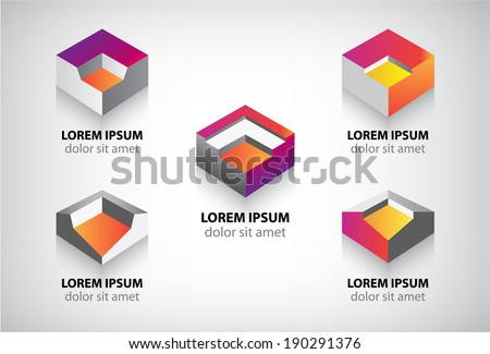 set of vector abstract colorful geometric 3D icons logos set of vector abstract colorful geometric 3D icons logos
