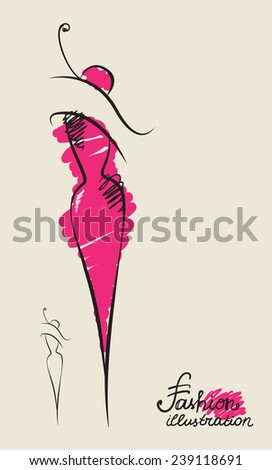 vector fashion silhouette, stylish woman sketch isolated