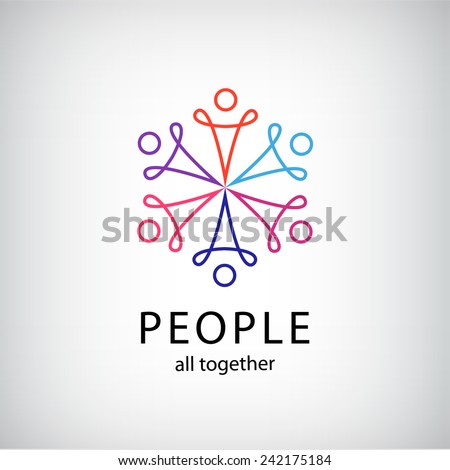 vector teamwork, social net, people together icon, company outline logo isolated