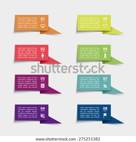 Vector paper flag stickers and labels with realistic shadows for infographic set. Template for diagram, graph, presentation and chart.