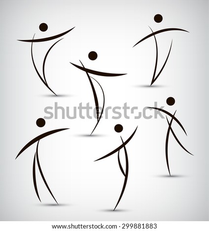 vector set of abstract line man, sport, dance, figure, team icons, logos isolated