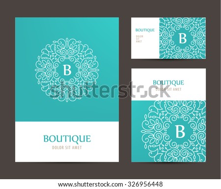 Vector business set template with monogram letter logo. Business branding elements, cards. Flyer design. Business cards, brochure, cover mock up set