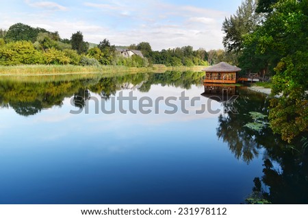 River, water landscape. Pavilion at the Seversky Donets River
