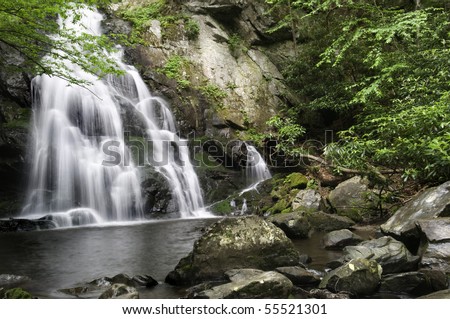 Beautiful Spruce Flat Falls in Great Smoky Mountains National Park, after the spring rains. On the border of North Carolina and Tennessee.