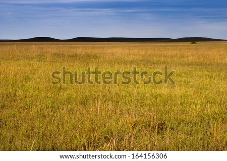 Dark Mysterious Hills in the Kansas Tallgrass Prairie Preserve create a moody pastoral scenic of the prairie grasslands.