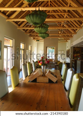 3 May, 2014 -  Stellenbosch, Western Cape Town, South Africa. Modern design living room in tasting hall in Vergelegen wine farm / estate. Country style. Antiques furniture