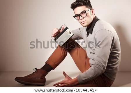 Attractive Man Dressed Casual Wearing Glasses - Studio Shot, Copy Space