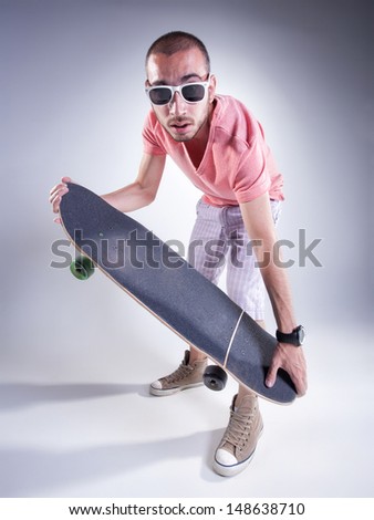 crazy guy with a skateboard making funny faces