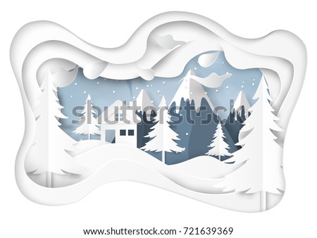 Snow and winter season abstract background with mountains and nature landscape for merry Christmas and happy new year paper art style.Vector illustration.