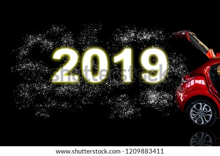 Car tail light red color with vector 2019 for customers. Using \
wallpaper or background for transport or automotive automobile and \
happy new year 2019 image.
